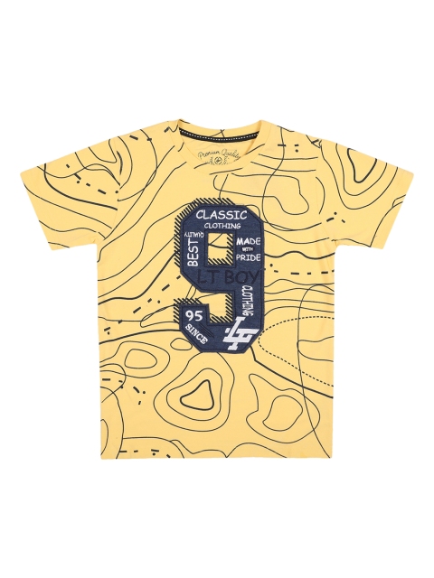 Lil Tomatoes Boys Yellow Printed Round Neck T-shirt