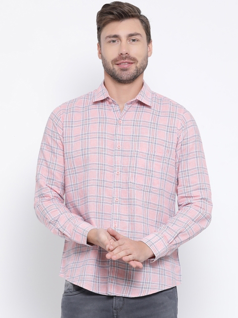 Monte Carlo Men Pink & Blue Regular Fit Checked Casual Shirt