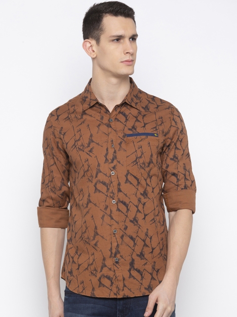 SPYKAR Men Rust Brown & Black Slim Fit Printed Casual Shirt