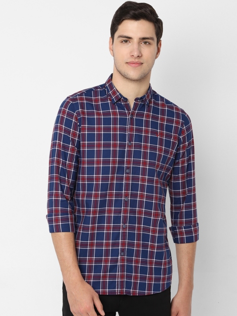 Solly Jeans Co. Men Navy Blue & Red Regular Fit Checked Casual Shirt