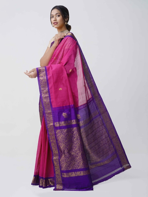 Unnati Silks Pink & Blue Pure Cotton Woven Design Saree