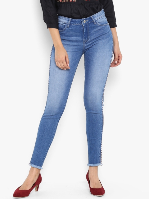 FOSH Women Blue Slim Fit Mid-Rise Clean Look Stretchable Jeans