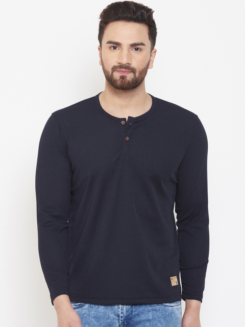 Adobe Men Navy Blue Solid Henley Neck T-shirt