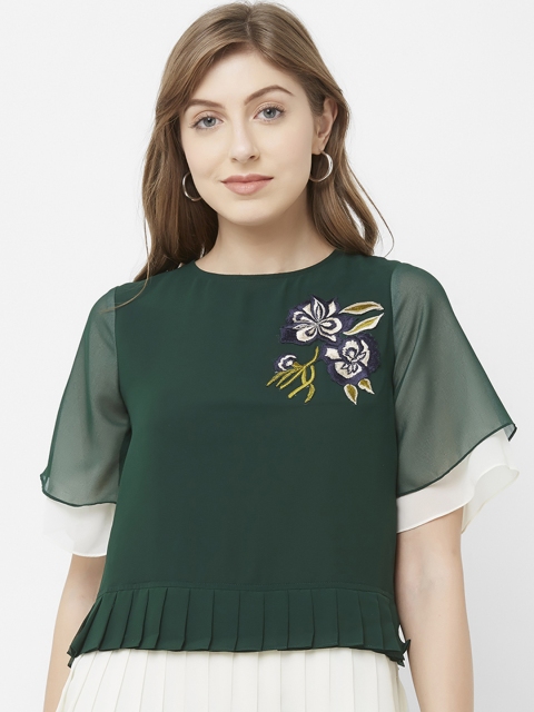 Soie Women Green Colourblocked Peplum Top