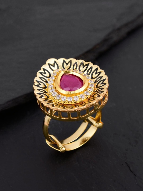 Tistabene Gold-Plated Pink & White Kundan & Stone-Studded Enamelled Adjustable Finger Ring
Tistabene Gold-Plated Pink & White Kundan & Stone-Studded Enamelled Adjustable Finger Ring