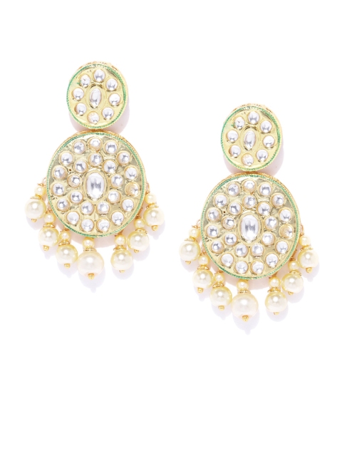 Kairi Gold-Plated & White Circular Kundan Studded Drop Earrings