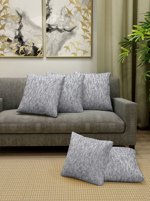 KLOTTHE Grey Set of 5 Self Design Square Cushion Covers