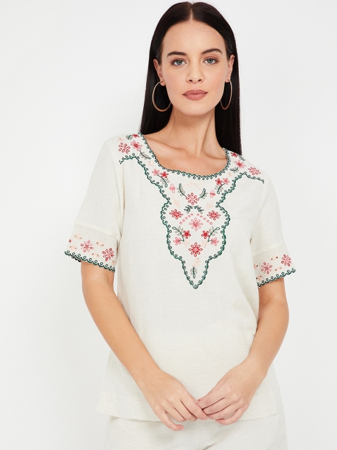 CODE by Lifestyle Women Cream-Coloured Printed Top