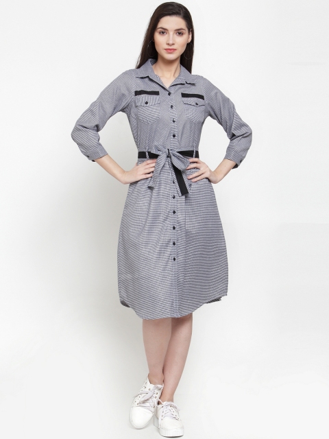 Ayaany Women Black Checked Shirt Dress