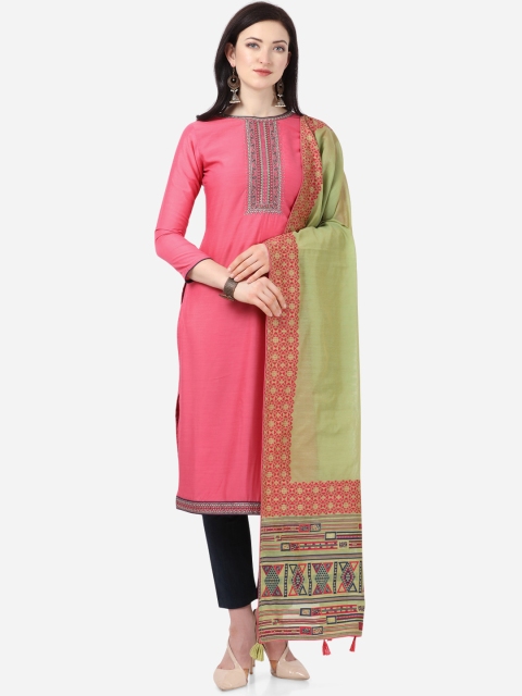 Stylee LIFESTYLE Pink & Blue Art Silk Unstitched Dress Material