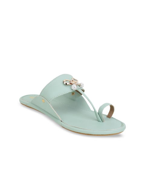 SCENTRA Women Sea Green Embellished One Toe Flats
