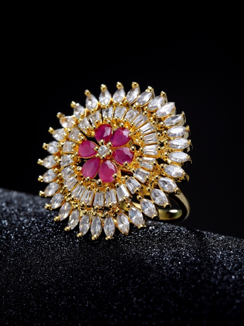 Bhana Fashion Gold-Plated White & Magenta Stone Studded American Diamond Handcrafted Floral Finger Ring
Bhana Fashion Gold-Plated White & Magenta Stone Studded American Diamond Handcrafted Floral Finger Ring