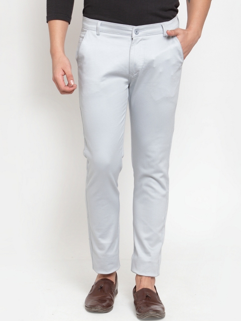 Rodamo Men Grey Slim Fit Solid Regular Trousers