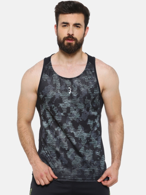 Campus Sutra Men Black Camouflage Printed Round Neck T-shirt