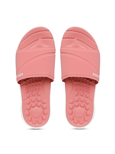 Crocs Women Pink Solid Reviva Sliders
