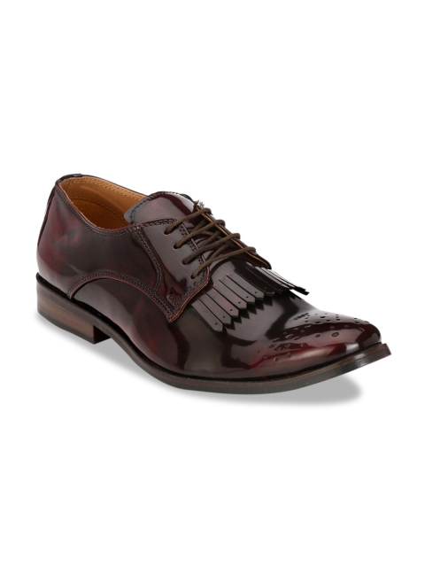 LUJO Men Burgundy Solid Entreaty Handmade Formal Derbys