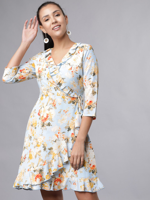 Tokyo Talkies Women Blue & Yellow Printed Wrap Dress
Tokyo Talkies Women Blue & Yellow Printed Wrap Dress