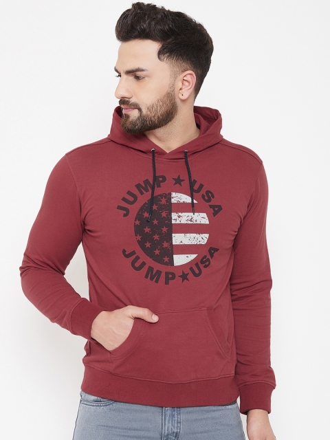 JUMP USA Men Red & Black Printed Hooded Sweatshirt