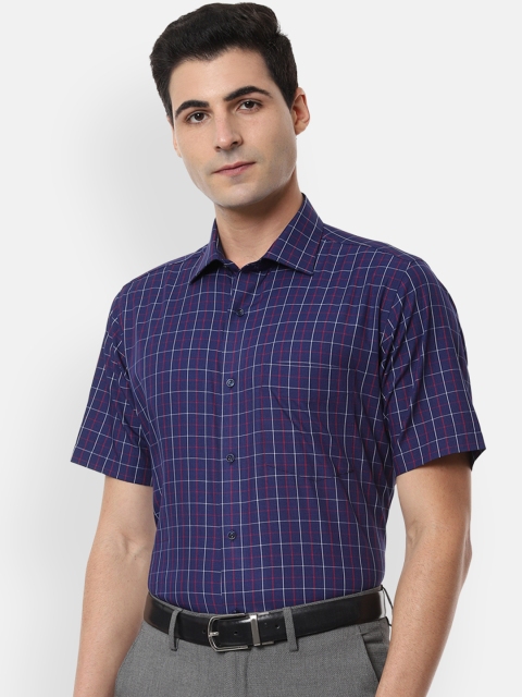 Van Heusen Men Blue Regular Fit Checked Formal Shirt