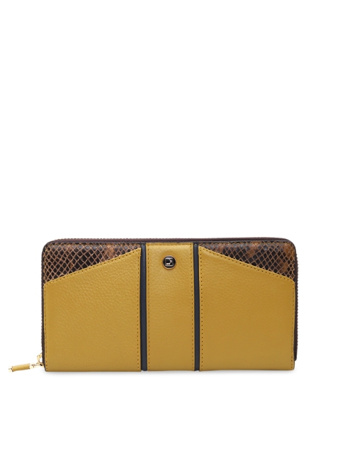 Da Milano Women Yellow Textured Leather Zip Around Wallet