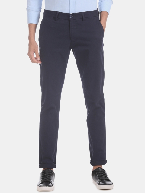 U.S. Polo Assn. Men Navy Blue Regular Fit Solid Trousers