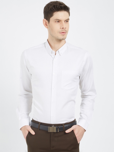 EQUINOX Men White Slim Fit Checked Formal Shirt