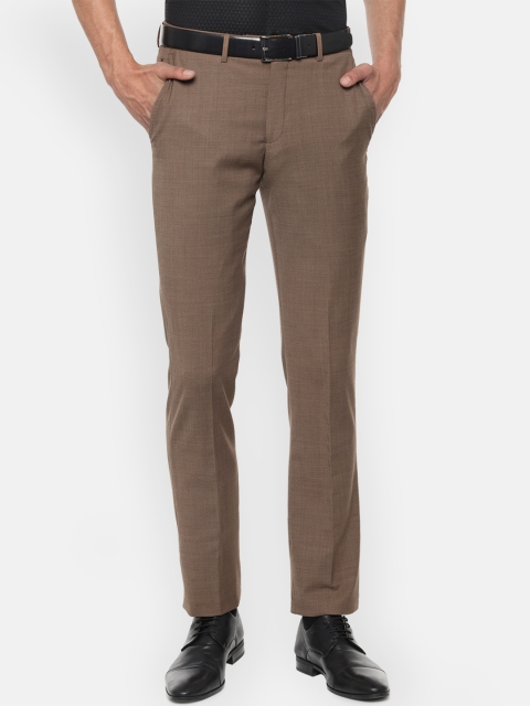 Louis Philippe Men Brown Slim Fit Self Design Formal Trousers