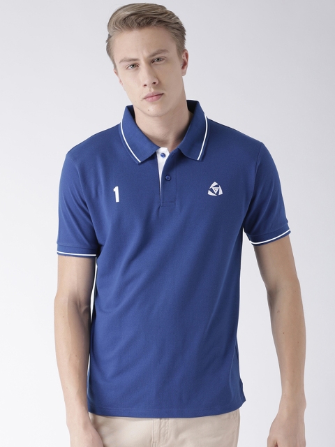 GRIFFEL Men Blue Solid Polo Collar T-shirt