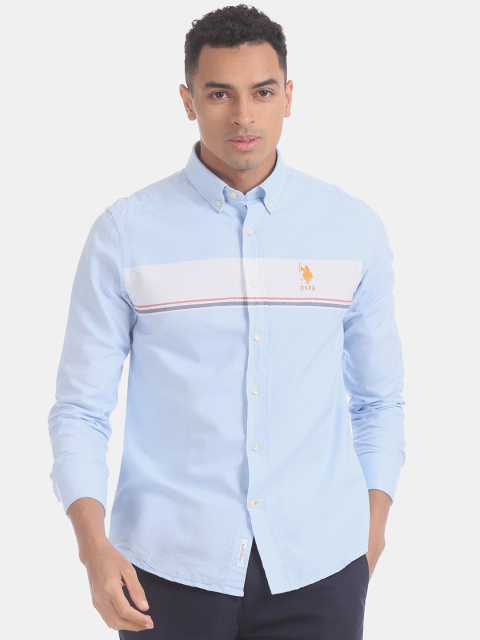 U.S. Polo Assn. Men Blue Regular Fit Striped Casual Shirt