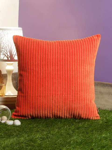 Living Essence Coral Orange Single Striped Square Cushion Cover