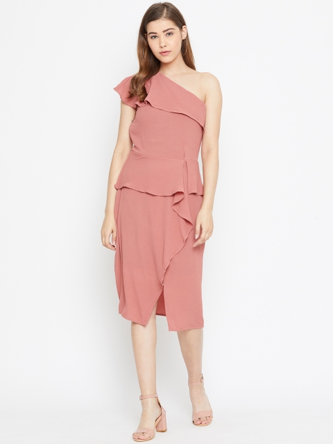 LA LOFT Women Pink Solid Peplum Dress