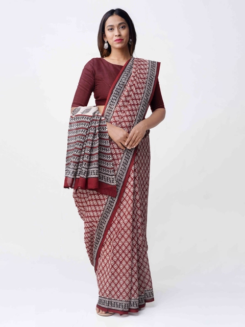 Unnati Silks Red & Off-White Pure Cotton Printed Bagru Saree