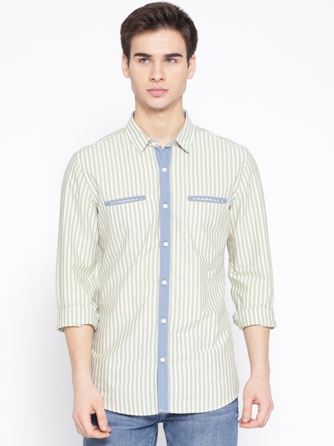 LA LOFT Men Beige & White Regular Fit Striped Casual Shirt