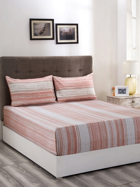 MASPAR Peach-Coloured & Grey Striped 210 TC Cotton 1 King Bedsheet with 2 Pillow Covers
MASPAR Peach-Coloured & Grey Striped 210 TC Cotton 1 King Bedsheet with 2 Pillow Covers