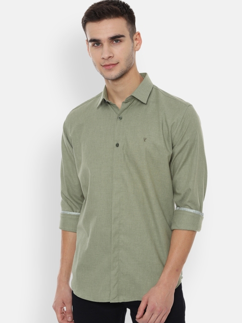 V Dot Men Olive Green Slim Fit Solid Casual Shirt