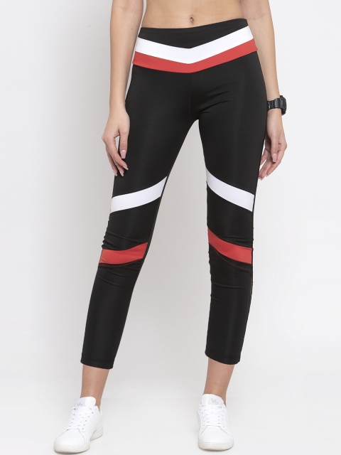 Boston Club Women Black & White Colourblocked Skinny-Fit Tights