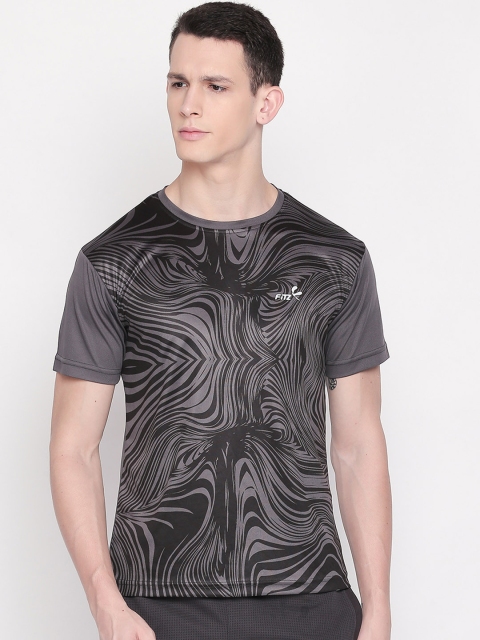 FiTZ Men Grey Printed Round Neck T-shirt