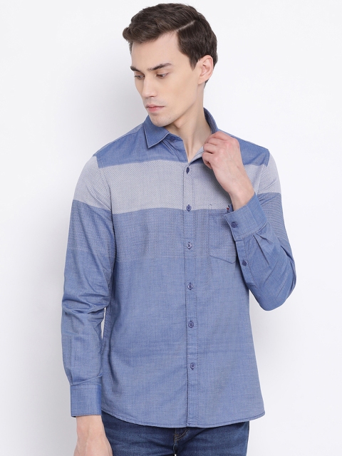 Crimsoune Club Men Blue Standard Slim Fit Colourblocked Casual Shirt
