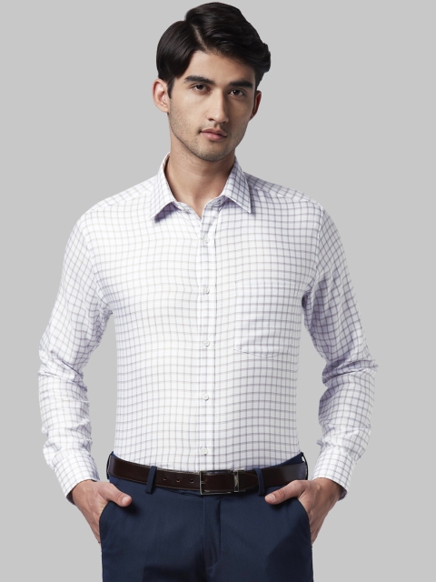 Park Avenue Men White & Cream-Coloured Regular Fit Checked Formal Shirt