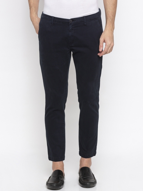 SPYKAR Men Navy Blue Tapered Fit Solid Regular Trousers