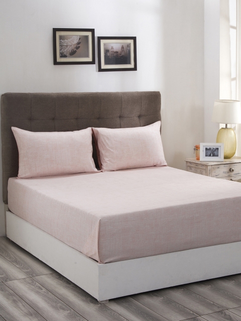 MASPAR Peach-Coloured Solid 210 TC Cotton 1 Queen Bedsheet with 2 Pillow Covers