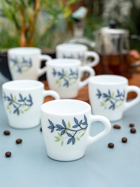Laopala White & Blue Set Of 12 Printed Opalware Cups Set
