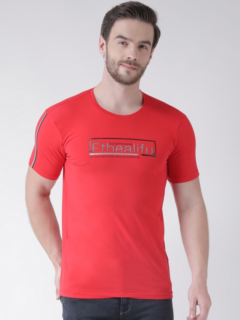 Rex Straut Jeans Men Red & Grey Printed Slim Fit Round Neck T-shirt
