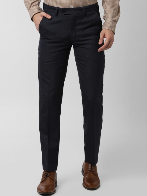 Peter England Men Navy Blue Slim Fit Solid Regular Trousers