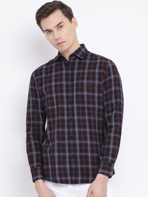 Crimsoune Club Men Black & Brown Slim Fit Checked Casual Shirt