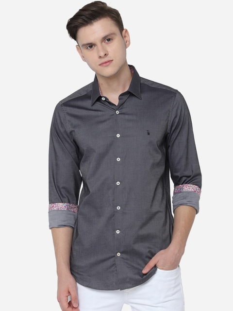 SIMON CARTER LONDON Men Grey Slim Fit Solid Casual Shirt