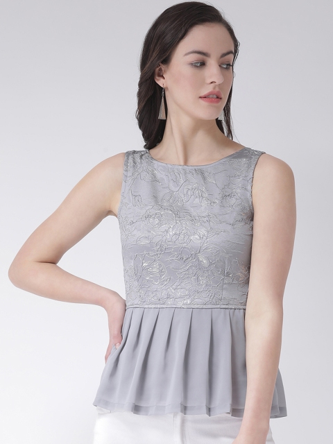 Latin Quarters Women Grey Self Design Peplum Top