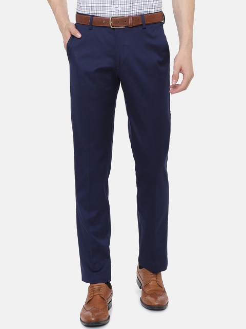 Louis Philippe Men Navy Blue Slim Fit Solid Formal Trousers