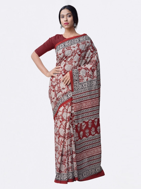 Unnati Silks Red & Cream-Coloured Pure Cotton Printed Bagru Saree