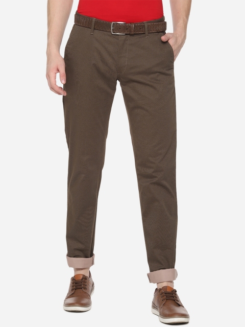 Louis Philippe Sport Men Brown Slim Fit Self Design Regular Trousers